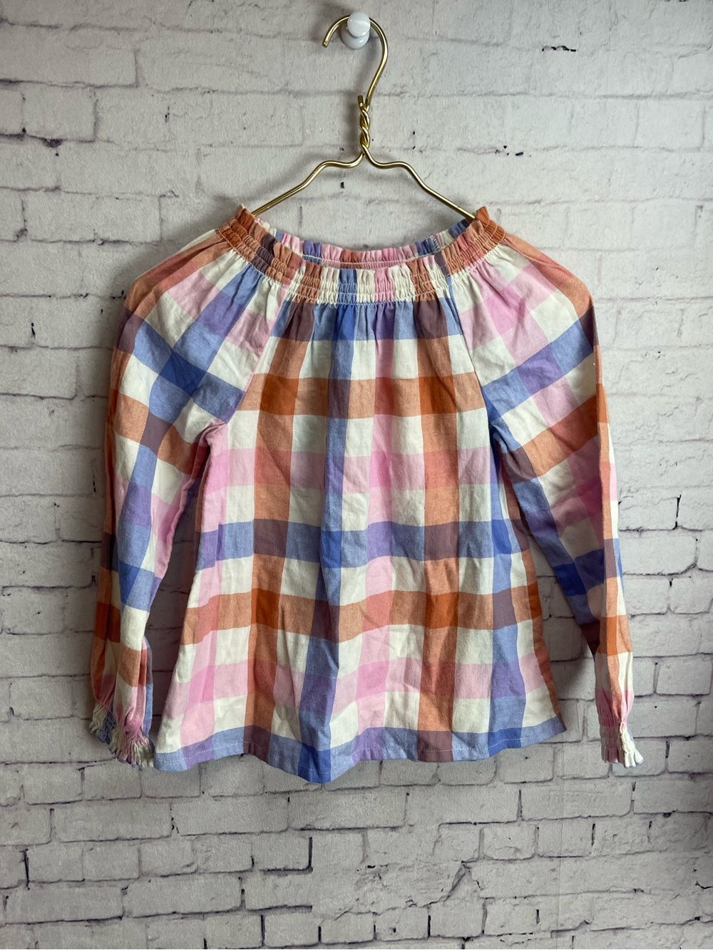 Hanna Andersson size 8 print smocked woven flannel popover long sleeve shirt